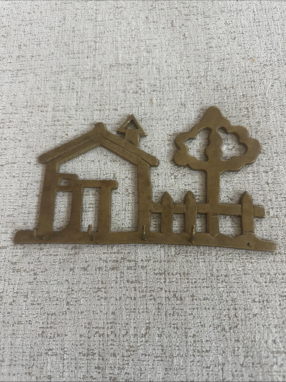 Vintage Brass Cottage & Picket Fence Wall Key Rack (4 hooks)